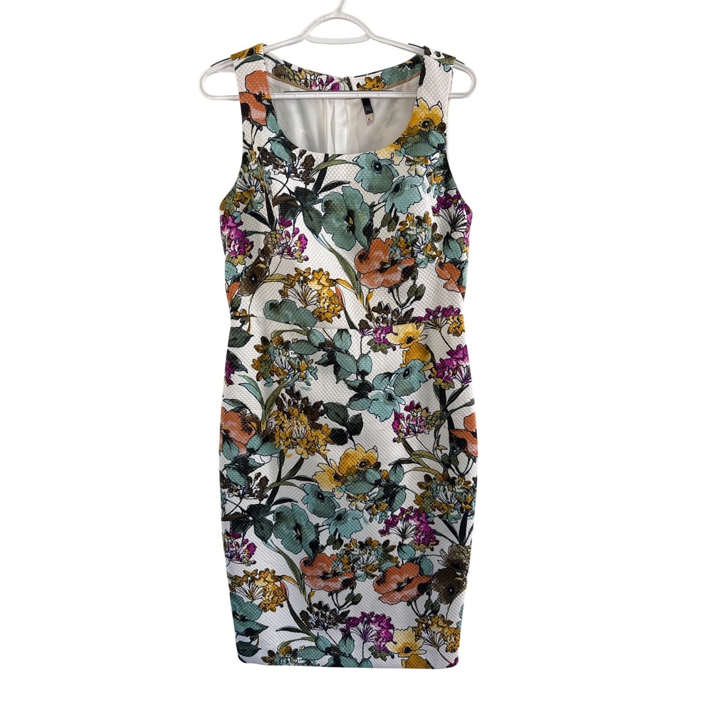 LTD Womens Floral Sheath Dress Size 8 Sleeveless Pique Textured Multi‎ Color Zip